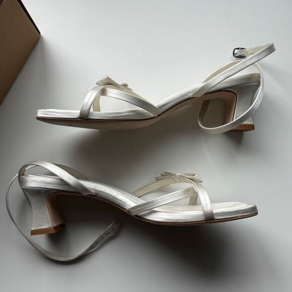 Used Reformation Esther Block Heeled Sandal, Ivory Satin, US women’s size: 8.5 - Picture 7 of 13